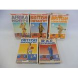 Five Airfix HO OO scale boxed plastic soldiers, circa 1980 including RAF personnel, Afrika Korp etc.