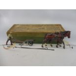 A Britains General Purpose Plough with two horses, boxed (one end flap detached), no. 6F.