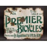 A Premier Bicycles double sided enamel sign by Wildman & Meguyer Ltd, 22 x 18".