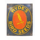 A rare Hyde's Bird Seeds pictorial tin advertising sign, 13 x 16".