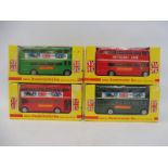 Four Budgie Routemaster buses, all different liveries and colours, in original boxes, generally VG