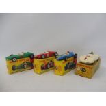 Four boxed Dinky cars: no. 236 Connaught, 241 Lotus, 240 Cooper and 242 Ferrari, models and boxes in