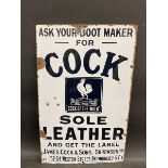 An early enamel sign advertising Cock sole leather, 15 x 24".