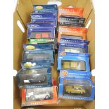 A box of Vanguards including cars, civillian cars, 1/72 scale.