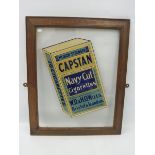 An oak framed Wills Capstan Navy Cut Cigarettes pictorial packet glass advertising panel, 18 1/2 x