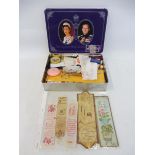 A sewing kit in a circa 1970s tin, plus a collection of early and unusual religious bookmarks,