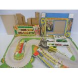 A Matchbox racetrack set, vehicles all complete with racetrack and box plus one other.