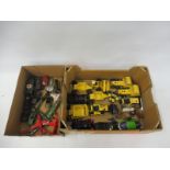 Two boxes of loose die-cast including military and Tonka.