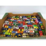A tray of modern Matchbox, Hot Wheels, Whizz Wheels and other makes, all playworn.