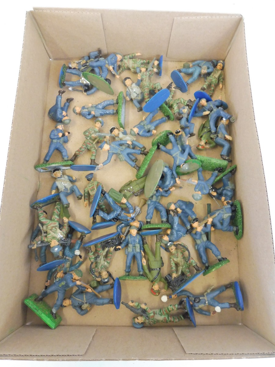 A box full of Britains Deetail, all painted and also Marx figures including RAF, soldiers etc.