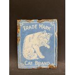 A small 'Cat Brand' pictorial enamel sign section, cut from a large sign, 4 x 5".