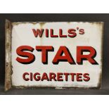 A Wills's Star Cigarettes double sided enamel sign with hanging flange, 16 1/2 x 12".