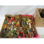 Two boxes of assorted die-cast including Corgi, Scalextric etc.