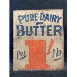A Pure Dairy Butter hand painted advertising showcard, dated 18 1/2 x 22 1/2".