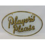 A Player's Please oval glass advertising sign, 20 x 12 1/2".