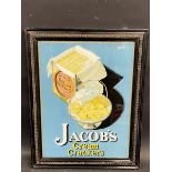 A Jacob's Cream Crackers pictorial glass advertising sign in original frame, 17 3/4 x 22 3/4".