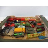 A selection of unboxed diecast/plastic vehicles including Minic and Hornby slot cars.