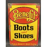 A Benefit Boots and Shoes rectangular enamel sign, good gloss, 13 x 19".