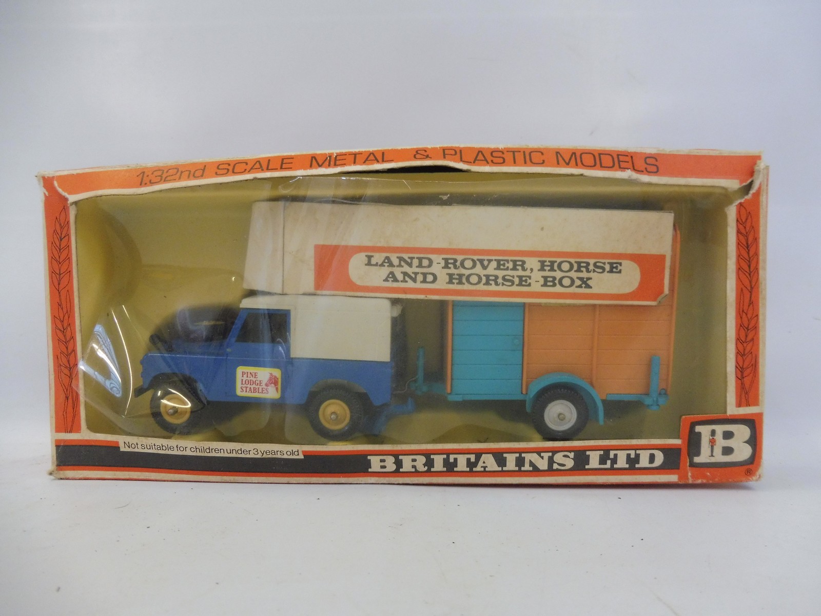 A boxed Britains no. 9573 Land Rover and Horse Box, circa 1973, box has inner pack but is in average
