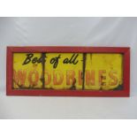 A 'Best of All Woodbines' rectangular enamel sign in a wooden frame, 50 x 20".