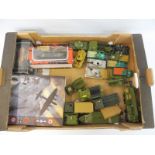 A box of mainly military die-cast including Matchbox, Corgi etc.