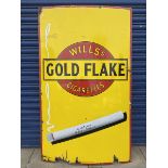 A large Wills's Gold Flake Cigarettes 'lit cigarette' enamel sign with good gloss, 36 x 60".