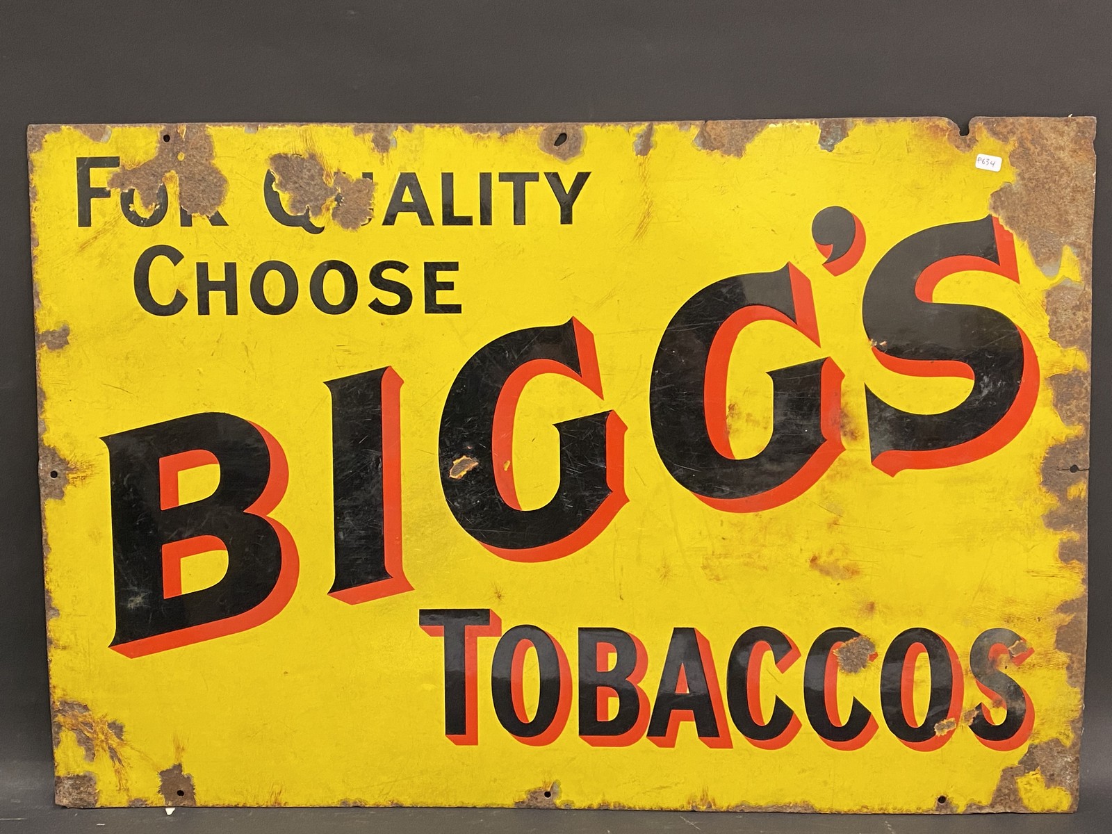 A Bigg's Tobaccos rectangular enamel sign, 30 x 20".