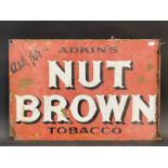 An Adkin's Nut Brown Tobacco rectangular enamel sign, 17 1/2 x 12".