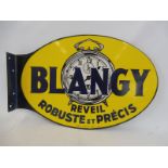 A French oval double sided enamel sign with hanging flange, advertising watches, in excellent