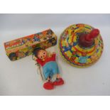 Two 1960s Noddy toys: a Linda Series boxed puppet of Noddy and a spinning top.