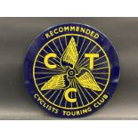 A Cyclists Touring Club circular enamel sign, in near mint condition, 15 3/4" diameter.