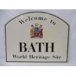 A contemporary aluminium 'Welcome To Bath' world heritage sign with coat of arms, 39 1/2 x 31".