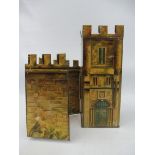 A Peak Freans Biscuits of London biscuit tin in the form of a castle, bright condition, 7" high.