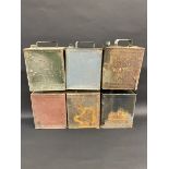 Four War Department two gallon petrol cans, dated 1942, 1943 and 1944, plus two others, two with