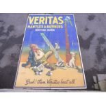 A large scale Veritas Mantles & Burners bill board poster in four sections laid on boards,