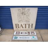 A large scale Bath 'The Georgian City' aluminium advertising sign, 39 1/2 x 41", plus two other