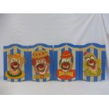 Four fairground clown hoopla boards, original artwork.