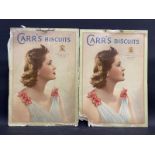 Two Carr's Biscuits pictorial showcards depicting a glamorous lady in side profile, each 17 x 24".