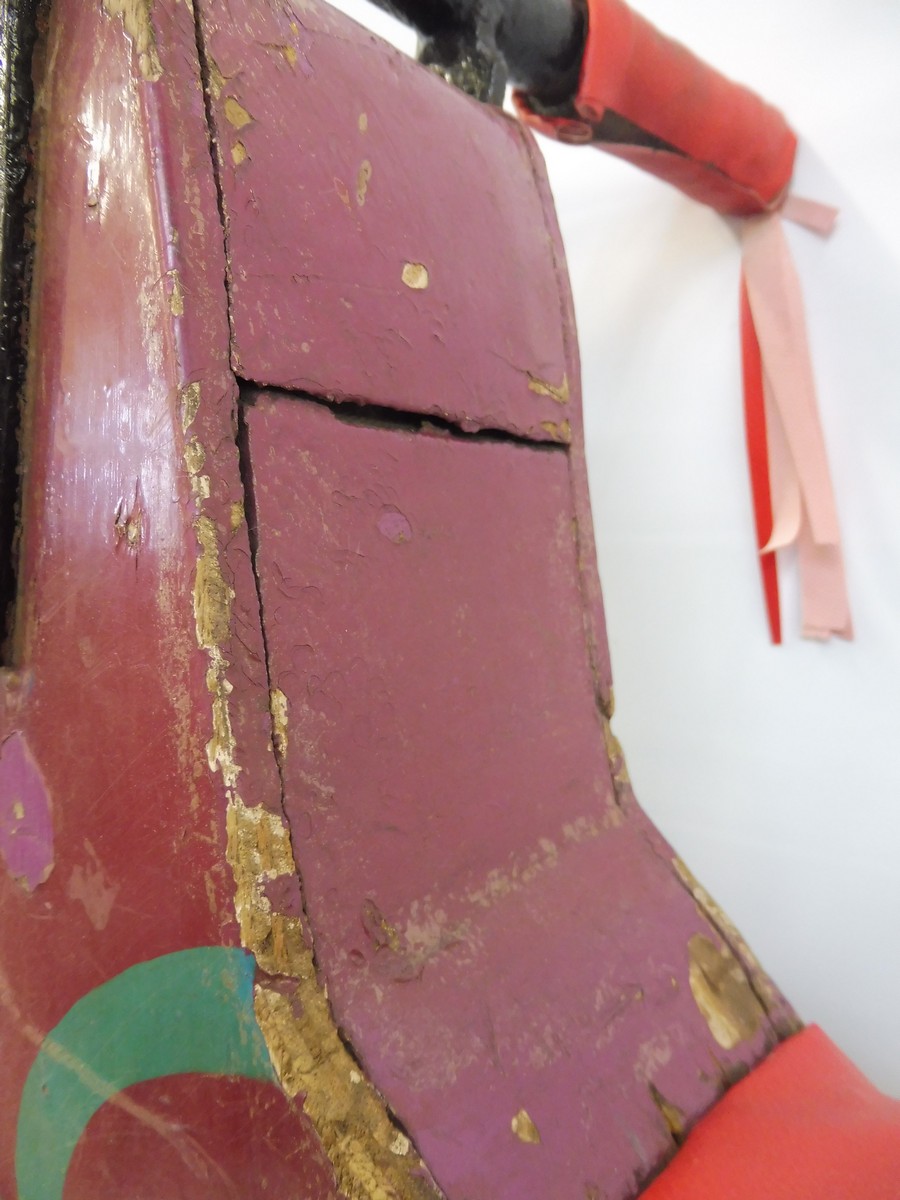 A fairground motorbike, wooden composition from an ark ride, reconditioned saddle. - Image 3 of 5