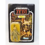 Star Wars - Original carded Kenner Return of the Jedi Teebo figure, 77 back, yellowed bubble, spider