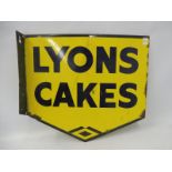 A Lyons Cakes double sided enamel sign with hanging flange, 17 1/2 x 15 1/2".