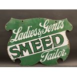 An early Smeed Ladies & Gents Tailors single sided enamel sign by Wildman & Meguyer Ltd, good
