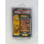 Star Wars - Original carded Kenner Power of the Force Paploo figure, yellowed bubble, big wave,