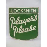 A pair of Player's Please embossed tin advertising signs mounted back to back with 'Locksmith'