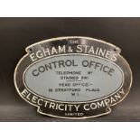 An Egham & Staines Electricity Control Company Office enamel sign, 12 1/2 x 8 3/4".