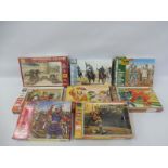 Eight 1/72 scale plastic figures, different makers, including Boxer Rebellion and Italian Cavalry