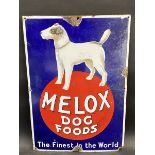 A Melox Dog Foods pictorial enamel sign by Jordan of Bilston, good original condition, 18 x 26".