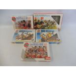 Five boxed Waterloo Series Airfix plastic soldiers 1/22 scale including British and French Cavalry.