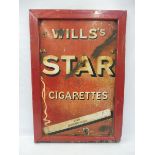 A Wills's Star Cigarettes enamel sign, in a wooden frame, 27 x 39".