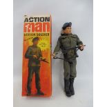An original boxed Action Man figure, soldier, box in very good condition for age, figure and uniform